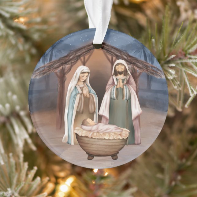Religious Christmas Nativity Scene and Scripture Ornament (Tree)