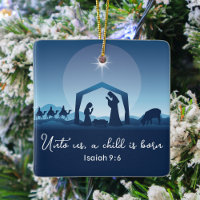 Religious Christmas Nativity Scene Blue Christian