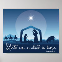 Religious Christmas Nativity Scene Blue Christian