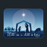 Religious Christmas Nativity Scene Blue Magnet<br><div class="desc">This beautiful blue drawing of the nativity scene is a gorgeous religious Christmas magnet for a devout family. Unto us a child is born. Send holiday blessings with these non-photo magnets for a Christian church.</div>