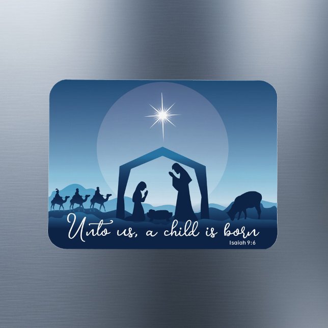 Religious Christmas Nativity Scene Blue Magnet (Creator Uploaded)
