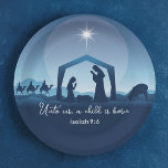 Religious Christmas Nativity Scene Church Party Paper Plate<br><div class="desc">This beautiful blue drawing of the nativity scene is a gorgeous religious Christmas paper plate for a church holiday party. Unto us a child is born. Send holiday blessings with this bible verse.</div>