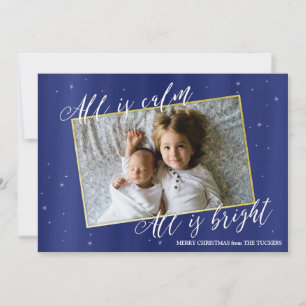 Religious Christmas Photo Card, Navy Blue Gold Holiday Card