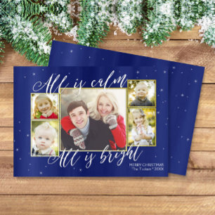 Religious Christmas Photo Card, Navy Blue Gold Holiday Card