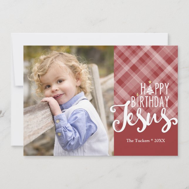 Religious Christmas Photo, Happy Birthday Jesus Holiday Card (Front)