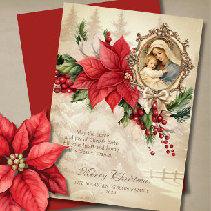 Religious Christmas Poinsettia Mary & Jesus