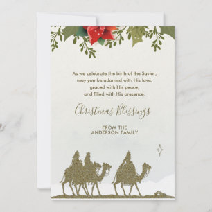 Religious Christmas Three Kings Poinsettia  Holiday Card