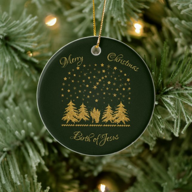 Religious Christmas Virgin Mary, St. Joseph, Jesus Ceramic Ornament (Tree)