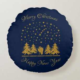 Religious Christmas Virgin Mary, St. Joseph, Jesus Round Cushion