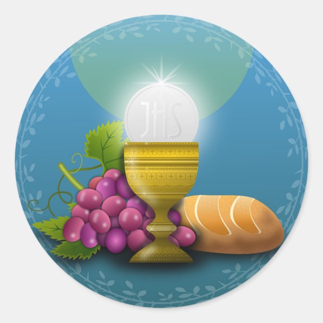 Religious Communion Grapes and Bread Classic Round Sticker (Front)