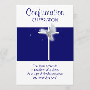 Religious confirmation dove boys blue invitation