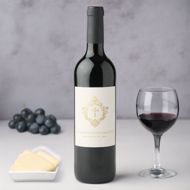 Religious Confirmation Gold Cross in Crest Ivory Wine Label (Creator Uploaded)
