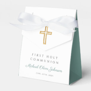 Religious Cross Boy Green First Communion Favour Box