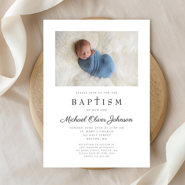 Religious Cross Boy Photo Baptism Invitation (Religious Cross Boy Photo Baptism Invitation)