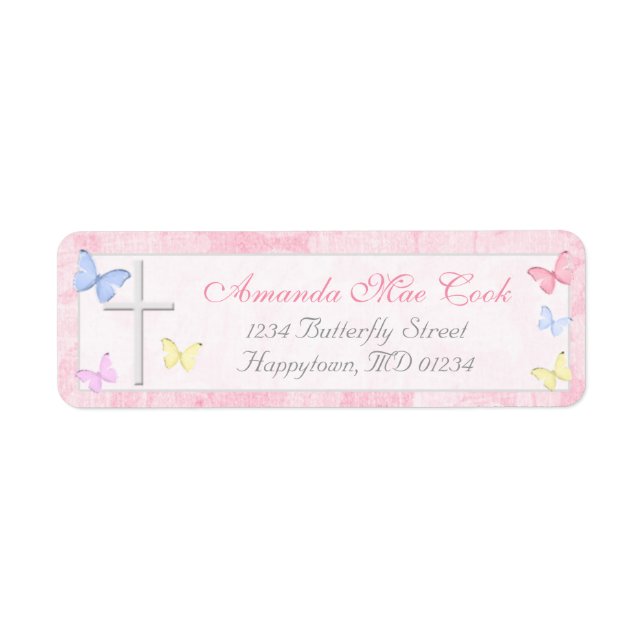 Religious Cross Butterfly Return Address Labels (Front)