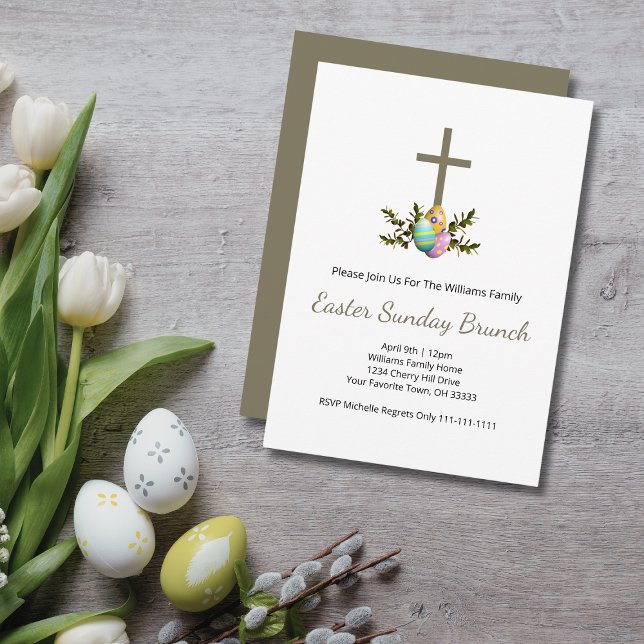 Religious Cross Decorated Eggs Easter Brunch  Invitation (Creator Uploaded)