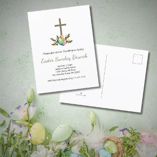 Religious Cross Decorated Eggs Easter Brunch  Invitation Postcard