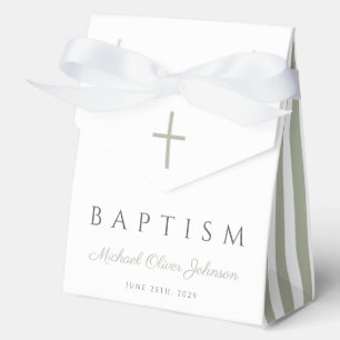 Religious Cross Dusty Blue Script Boy Baptism Favour Box
