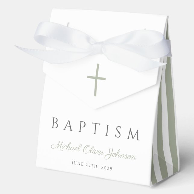 Religious Cross Dusty Blue Script Boy Baptism  Favour Box (Front)