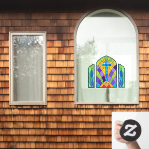 Religious Cross Faux Stained Glass Decorative