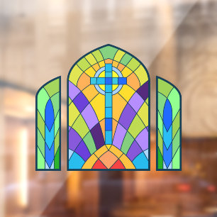 Religious Cross Faux Stained Glass Decorative