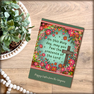 Religious Cross Floral Happy Easter Custom Card