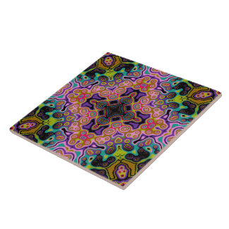 Religious Cross fractal colourful kaleida art Ceramic Tile