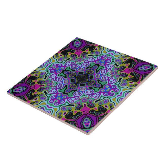 Religious Cross fractal colourful kaleida art  Ceramic Tile (Side)