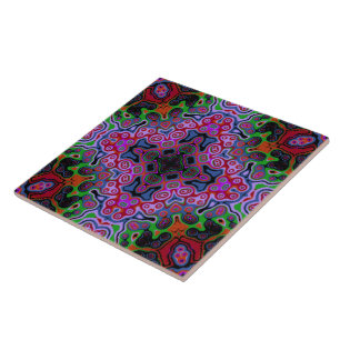 Religious Cross fractal colourful kaleida art Ceramic Tile