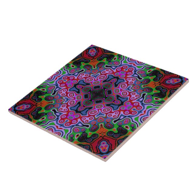 Religious Cross fractal colourful kaleida art  Ceramic Tile (Side)