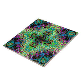 Religious Cross fractal colourful kaleida art  Ceramic Tile