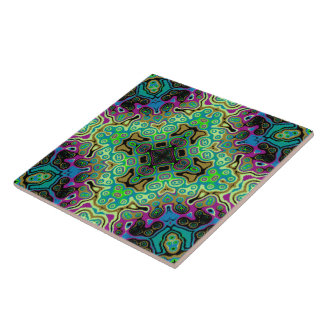 Religious Cross fractal colourful kaleida art Ceramic Tile