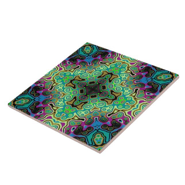 Religious Cross fractal colourful kaleida art  Ceramic Tile (Side)