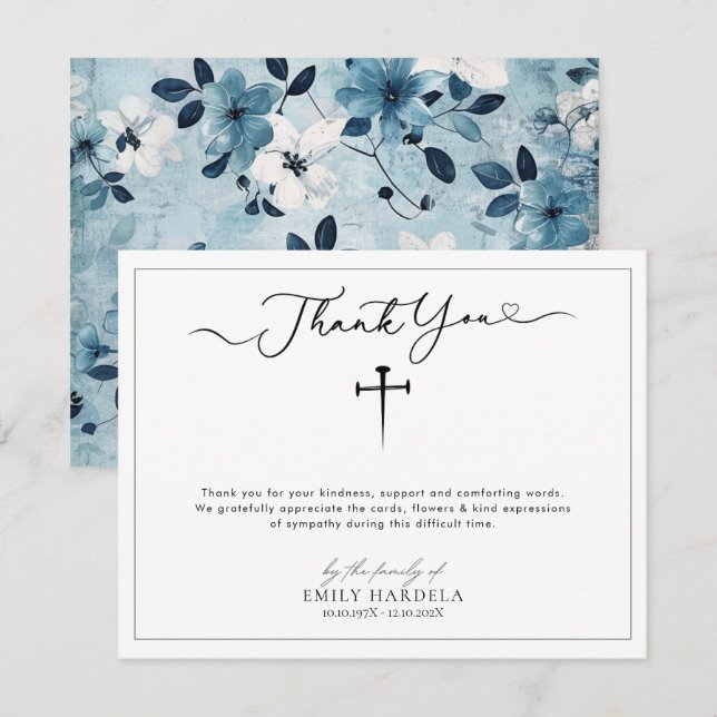 Religious Cross Funeral Thank You Card (Front/Back)
