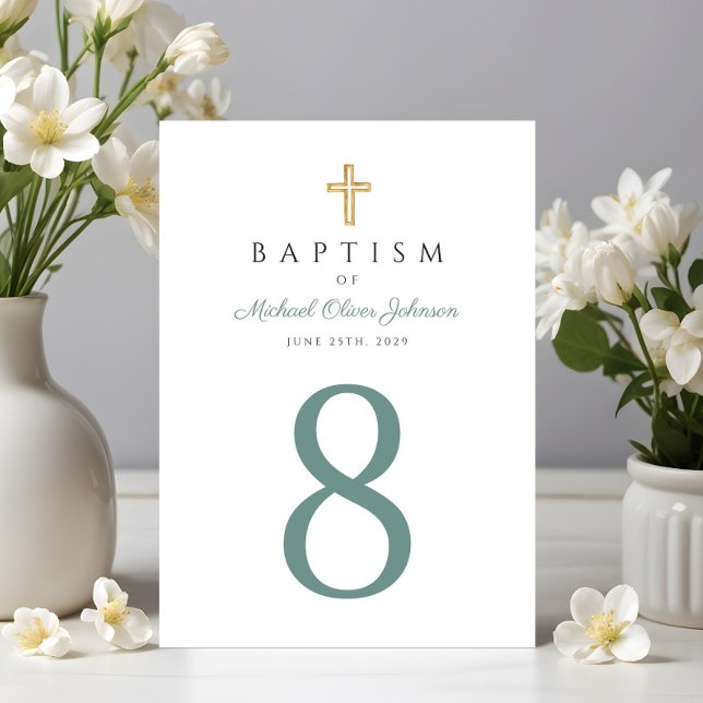 Religious Cross Green Boy Baptism Table Number (Religious Cross Green Boy Baptism Table Number)