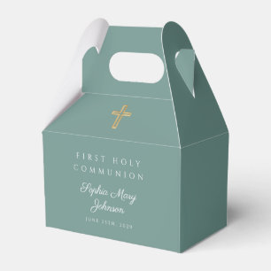 Religious Cross Green Boy First Communion Favour Box