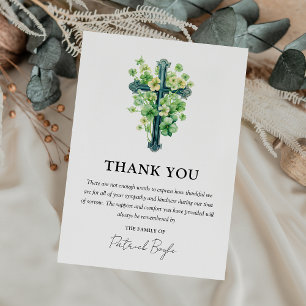 Religious Cross & Irish Clover Sympathy Thank You Card