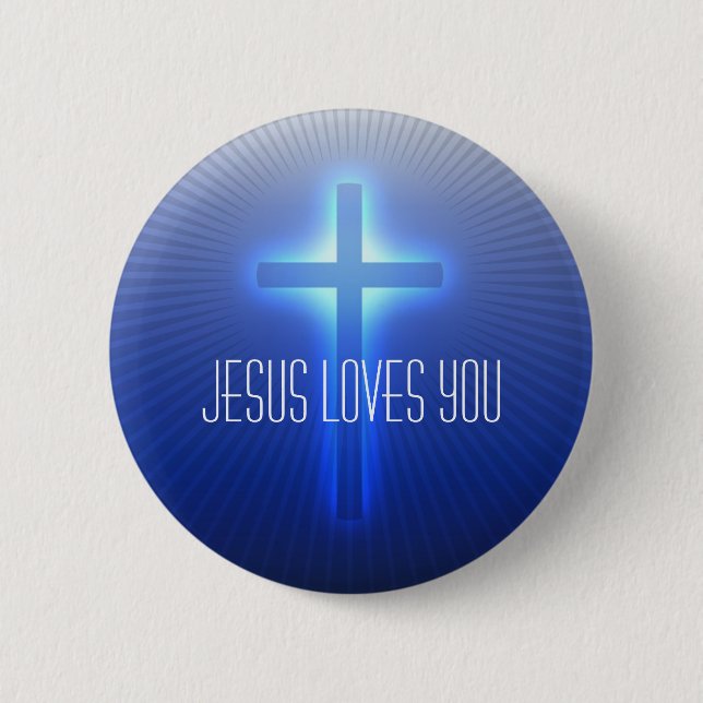 Religious Cross | Jesus Loves You 6 Cm Round Badge (Front)