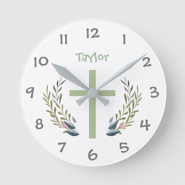 Religious Cross  Kids Nursery Wall Clock (Front)