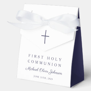 Religious Cross Navy Blue Boy First Communion Favour Box