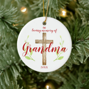 Religious Cross Personalised In Memory of Grandma Ceramic Ornament