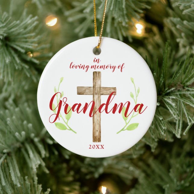 Religious Cross Personalised In Memory of Grandma Ceramic Ornament (Tree)