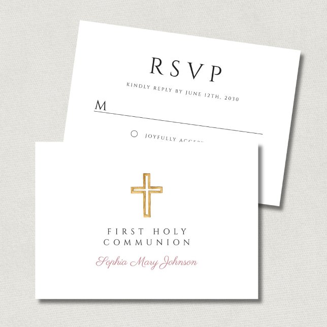 Religious Cross Pink GIrl First Communion  RSVP Card (Religious Cross Pink GIrl First Communion RSVP Card)