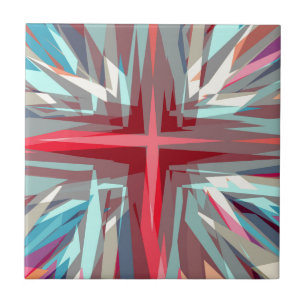 Religious cross starburst ceramic tile