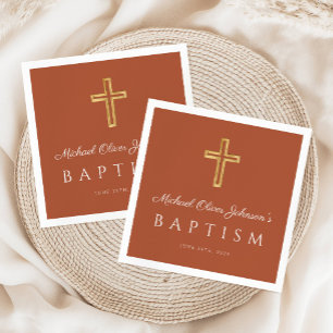 Religious Cross Terracotta Baptism Napkin