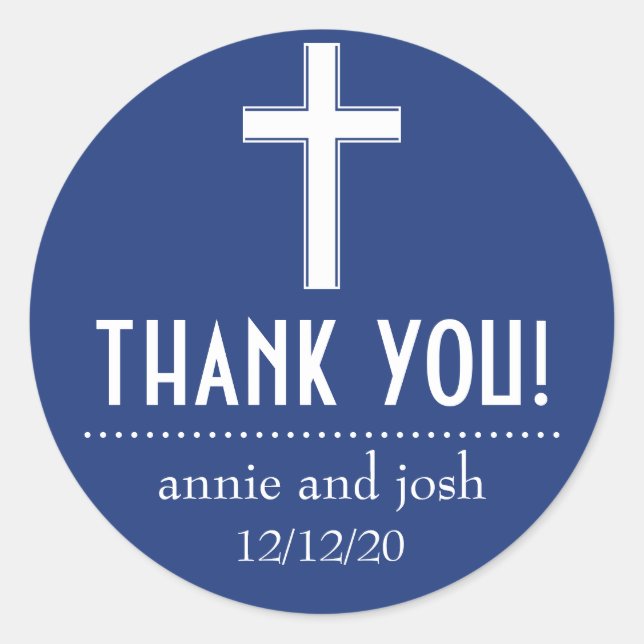 Religious Cross Thank You Labels (Navy / White) (Front)
