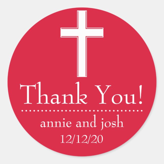 Religious Cross Thank You Labels (Red / White) (Front)