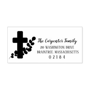 Religious Cross with Eucalyptus Return Address Self-inking Stamp