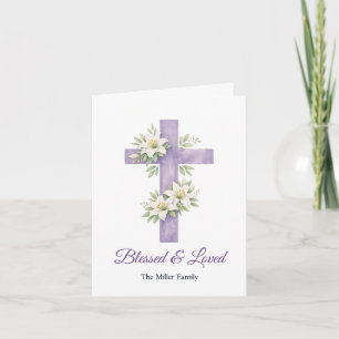Religious Easter Blessings Floral Watercolor Cross Holiday Card