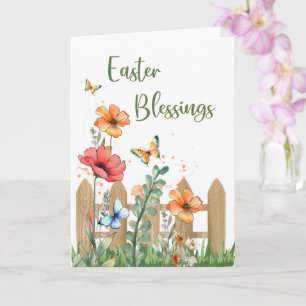 Religious Easter Blessings Flowers Butterflies Card